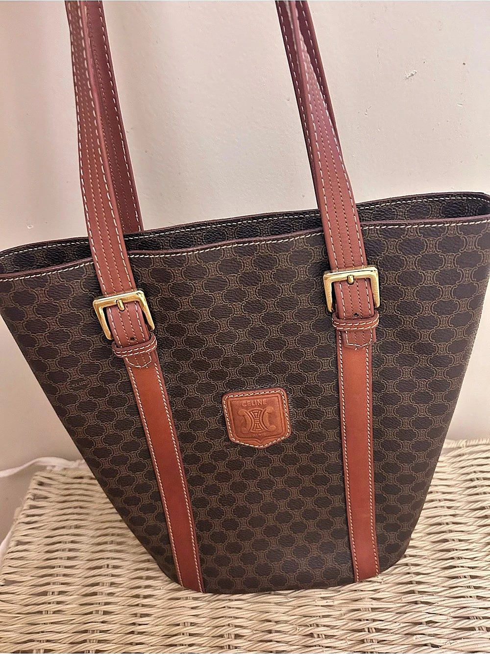 Celine Vintage Macadam Bucket Tote Bag Brown